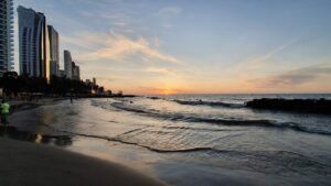 sunset, nature, cartagena, colombia, sun, city, skyscraper